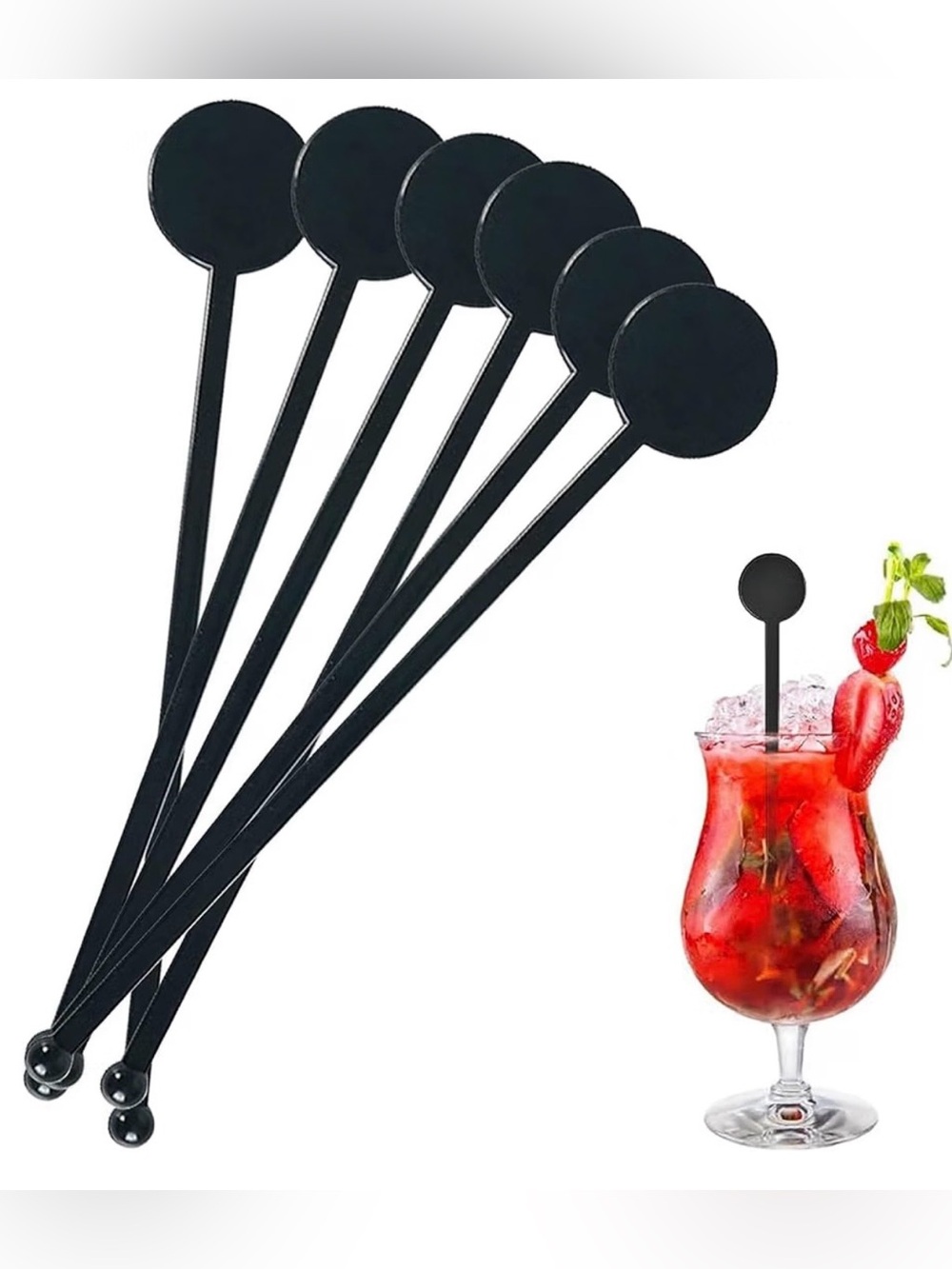 100 pcs Black Plastic Cocktail Swizzle Sticks – 7” Drink Stirrers